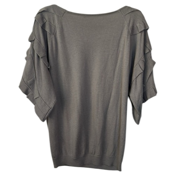 Vanessa Bruno Ruffle Wool Cashmere Elegant Gray Short Sleeve Sweater Size 3/L - Picture 2 of 7